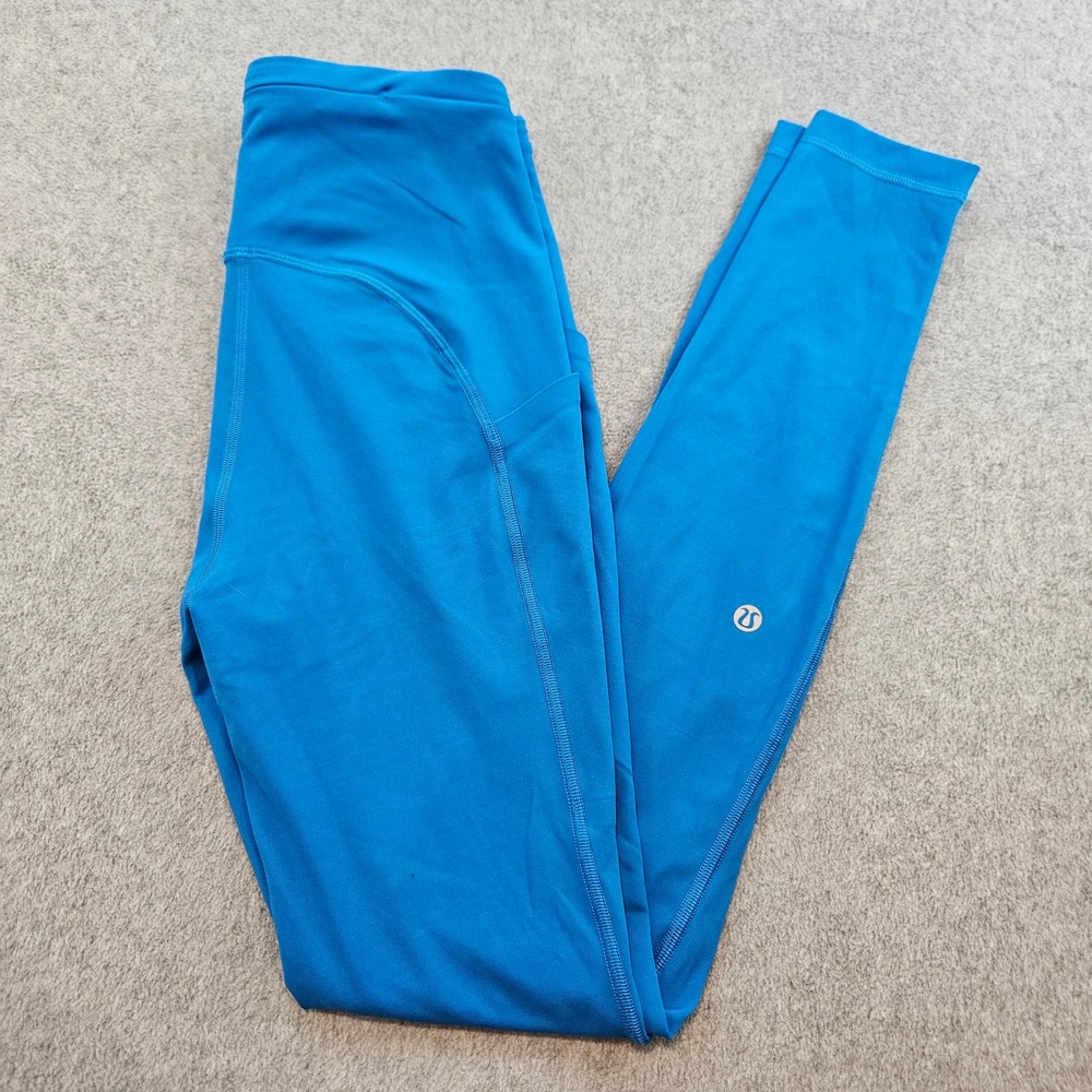 LULULEMON Fast And Free Leggings Women 4 Blue Reflective Pockets Yoga Running
